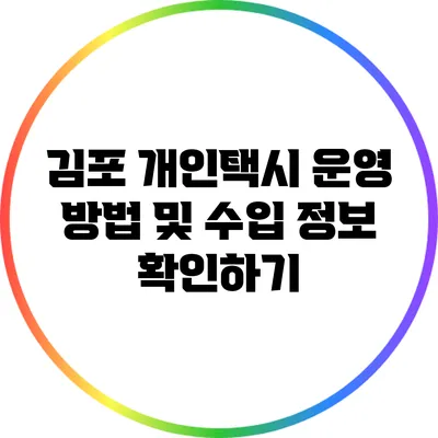 김포 개인택시 운영 방법 및 수입 정보 확인하기