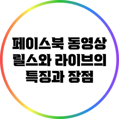 페이스북 동영상 릴스와 라이브의 특징과 장점