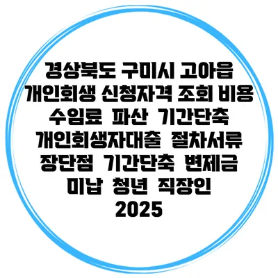 경상북도 구미시 고아읍 개인회생 신청자격 조회 비용 수임료 | 파산 | 기간단축 | 개인회생자대출 | 절차서류 | 장단점 | 기간단축 | 변제금 미납 | 청년 | 직장인 2025