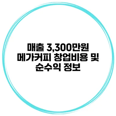매출 3,300만원 메가커피 창업비용 및 순수익 정보