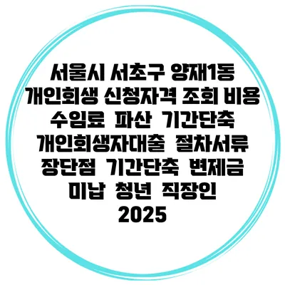 서울시 서초구 양재1동 개인회생 신청자격 조회 비용 수임료 | 파산 | 기간단축 | 개인회생자대출 | 절차서류 | 장단점 | 기간단축 | 변제금 미납 | 청년 | 직장인 2025