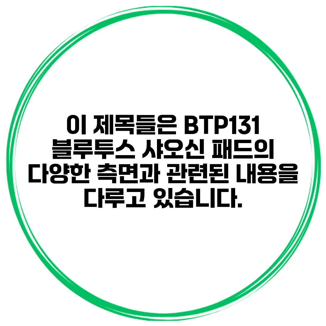 이 제목들은 BTP131 블루투스 샤오신 패드의 다양한 측면과 관련된 내용을 다루고 있습니다.